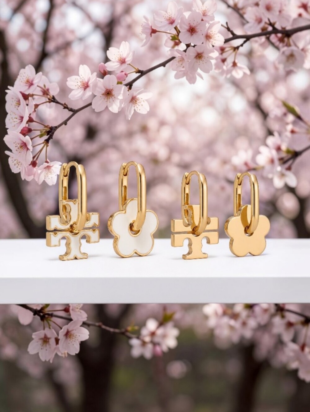 Tory Burch Kira Gold-Tone Earrings with White Enamel Motifs